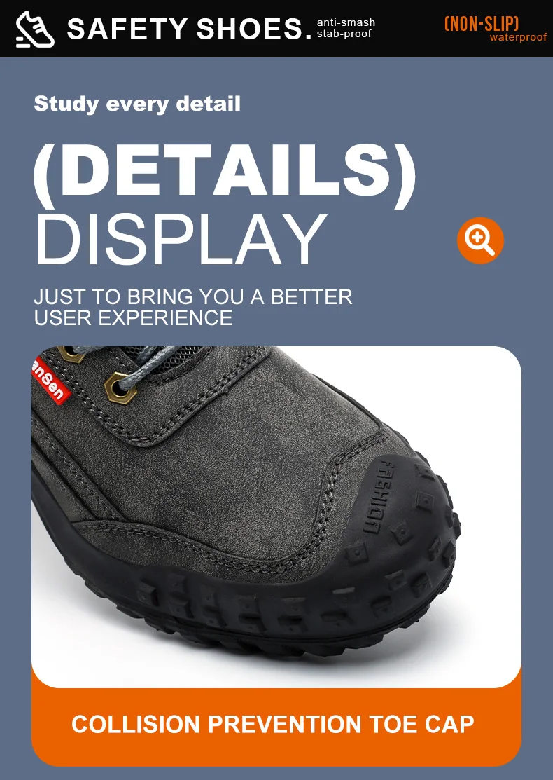 Dian Sen Men's Steel-Toed Safety Shoes With Anti-smash , Anti-Puncture And Anti-Slip Soles, Fashionable Industrial Work Shoes