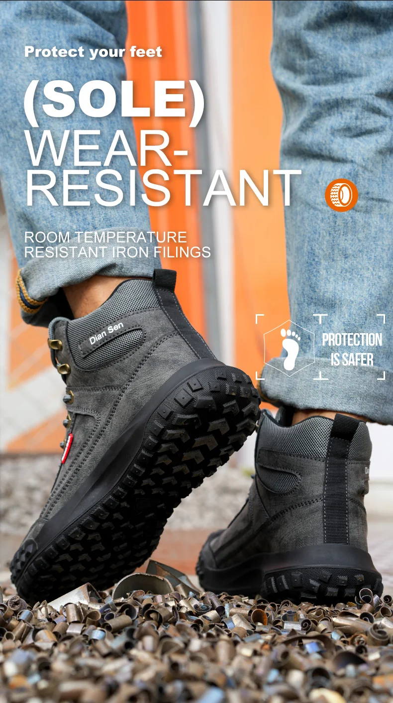 Dian Sen Men's Steel-Toed Safety Shoes With Anti-smash , Anti-Puncture And Anti-Slip Soles, Fashionable Industrial Work Shoes
