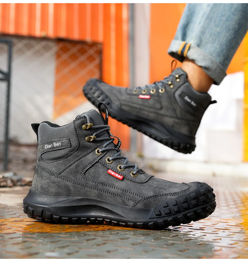 Dian Sen Men's Steel-Toed Safety Shoes With Anti-smash , Anti-Puncture And Anti-Slip Soles, Fashionable Industrial Work Shoes