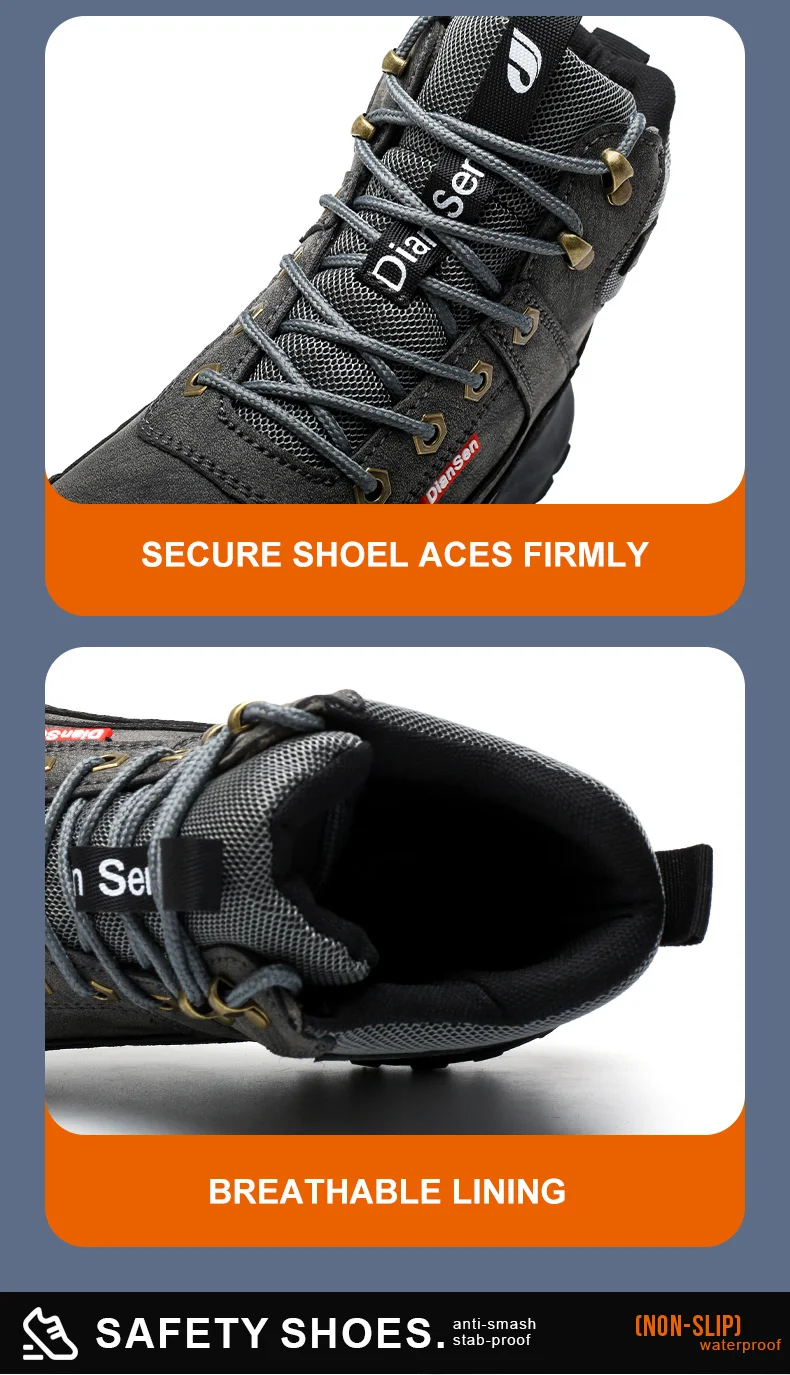 Dian Sen Men's Steel-Toed Safety Shoes With Anti-smash , Anti-Puncture And Anti-Slip Soles, Fashionable Industrial Work Shoes