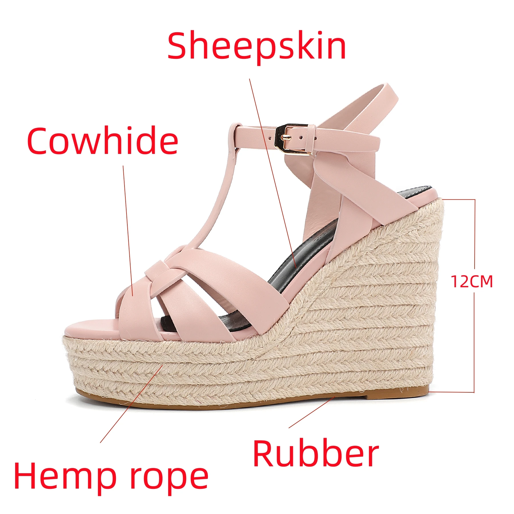 Summer Women's High Heels Roman Sandals Elegant Women's Slope Heels Thick Bottom Leather Women's Shoes Party Wedding Size 43