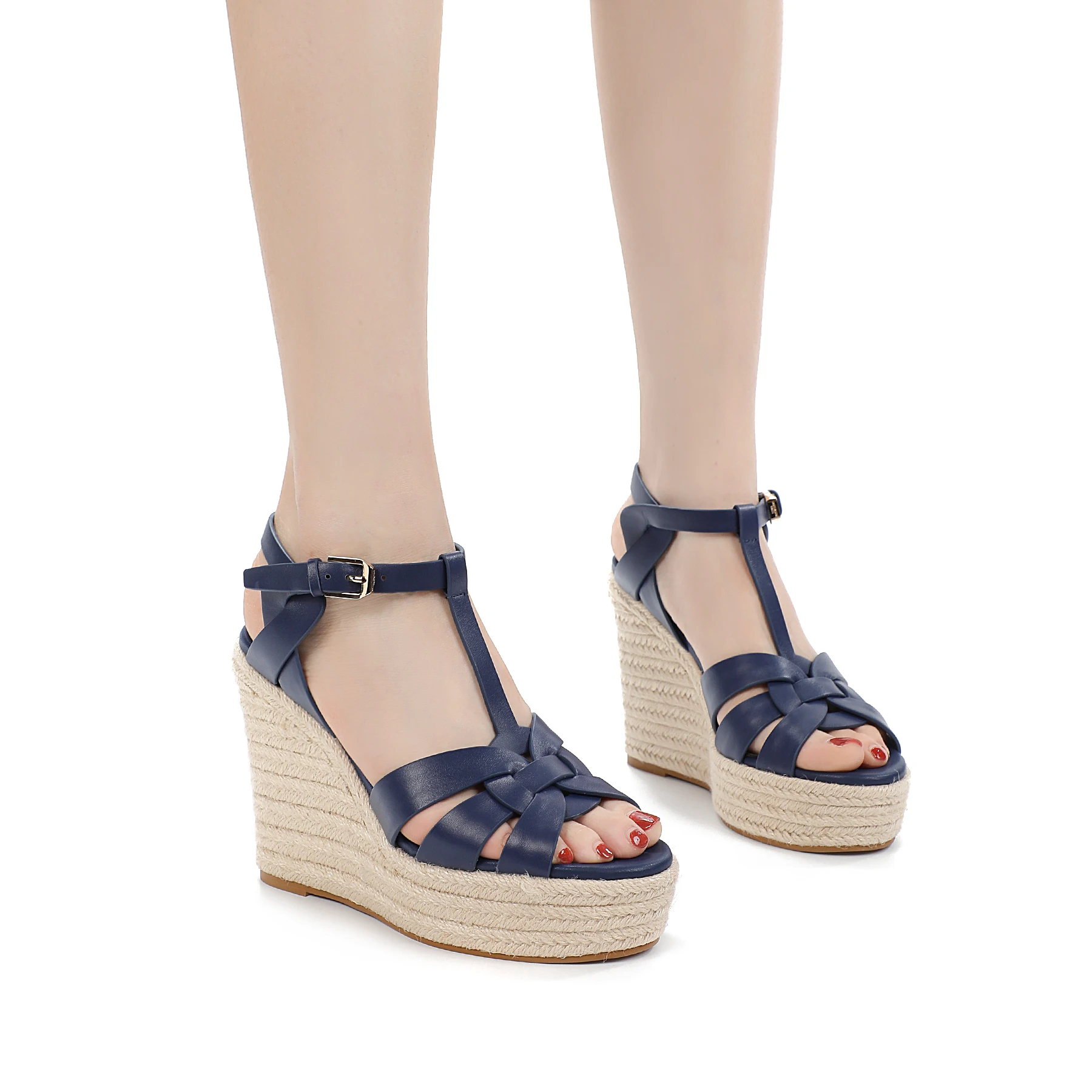 Summer Women's High Heels Roman Sandals Elegant Women's Slope Heels Thick Bottom Leather Women's Shoes Party Wedding Size 43