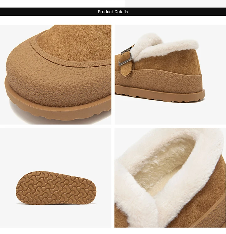 BEAUTODAY Winter Shoes Women Cow Suede Round Toe Buckle Design Warm Short Plush ladies Flat Shoes Handmade 22814