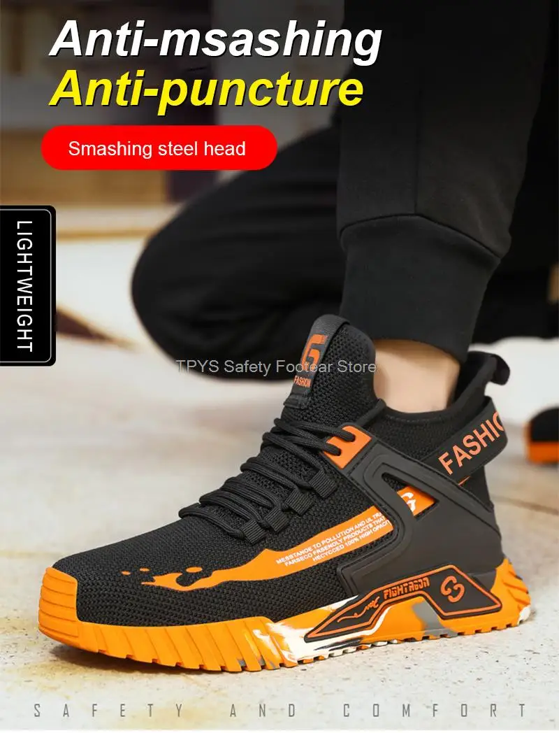 High Top Safety Shoes Men Steel Toe Work Shoes Men Anti-Puncture Safety Shoes Woman Work Safety Boots Man Indestructible Shoes