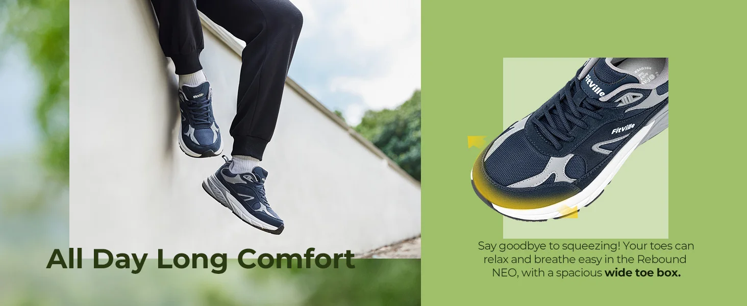 Fitville Walking Shoes Extra Wide Casual Men's Sneakers With Arch Support Sports Shoes for Men for Relief Plantar Fasciitis