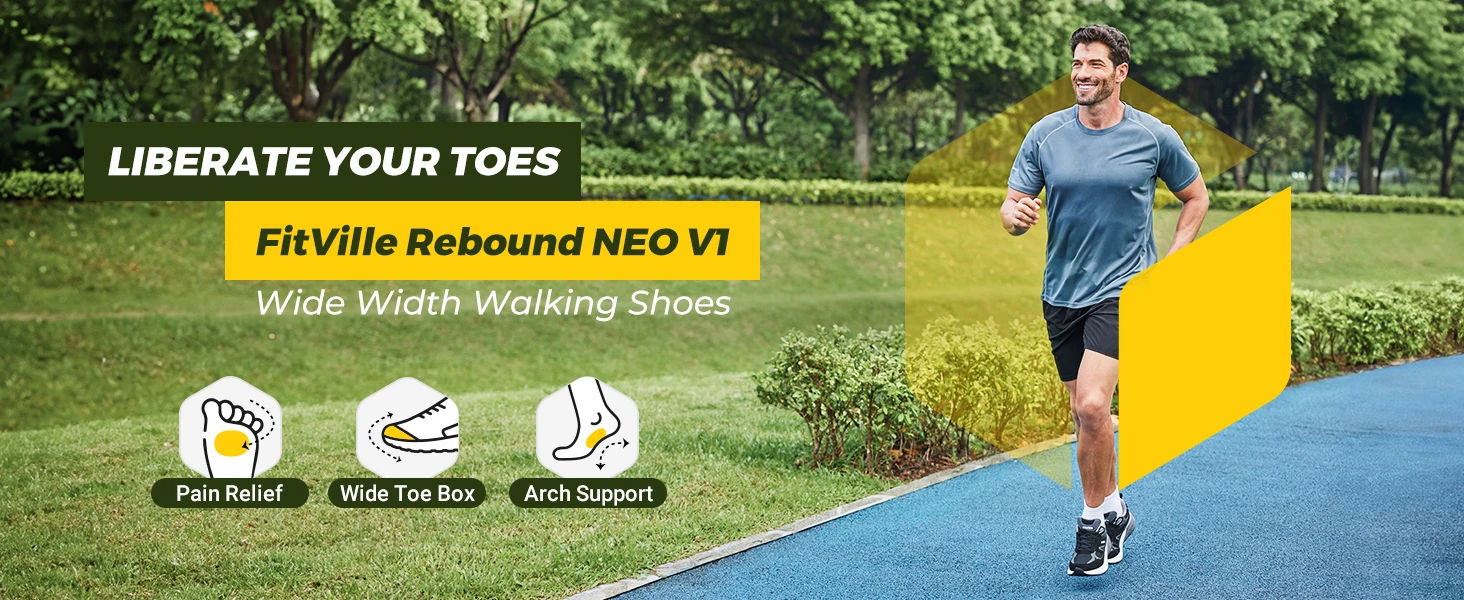 Fitville Walking Shoes Extra Wide Casual Men's Sneakers With Arch Support Sports Shoes for Men for Relief Plantar Fasciitis