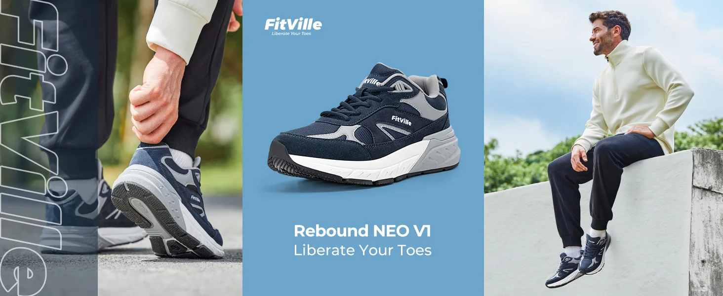 Fitville Walking Shoes Extra Wide Casual Men's Sneakers With Arch Support Sports Shoes for Men for Relief Plantar Fasciitis