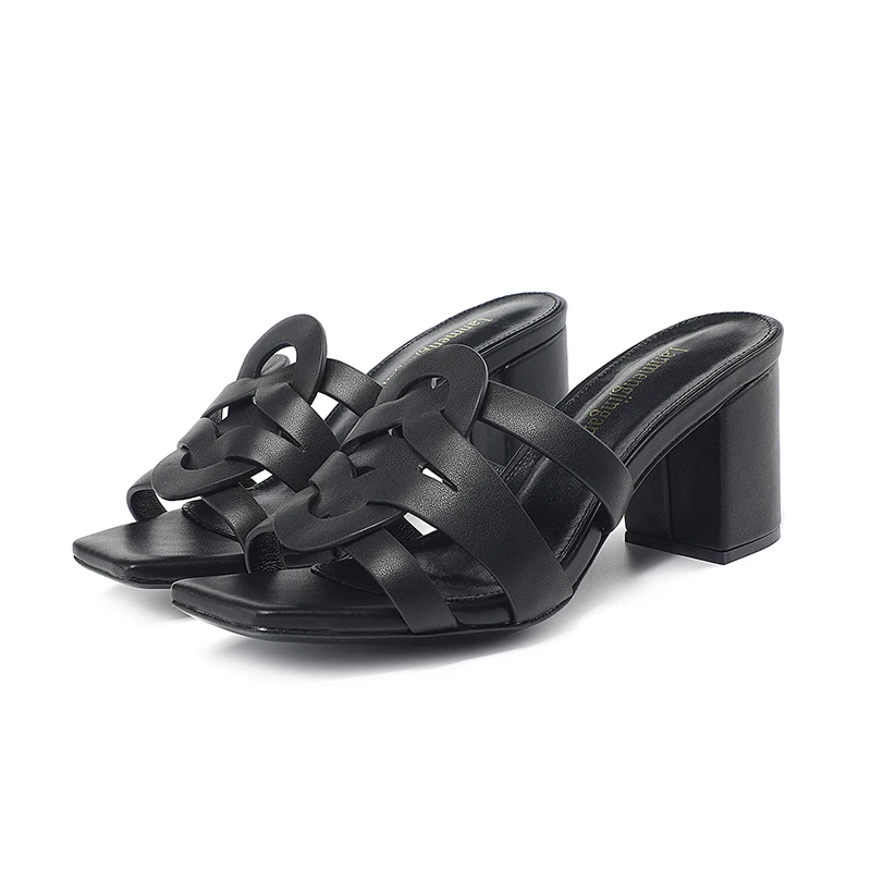 New Classic Summer Women's High Heel Slippers Trend Fashion Genuine Leather Women's Slippers Brand High Heel Fish Mouth Shoes