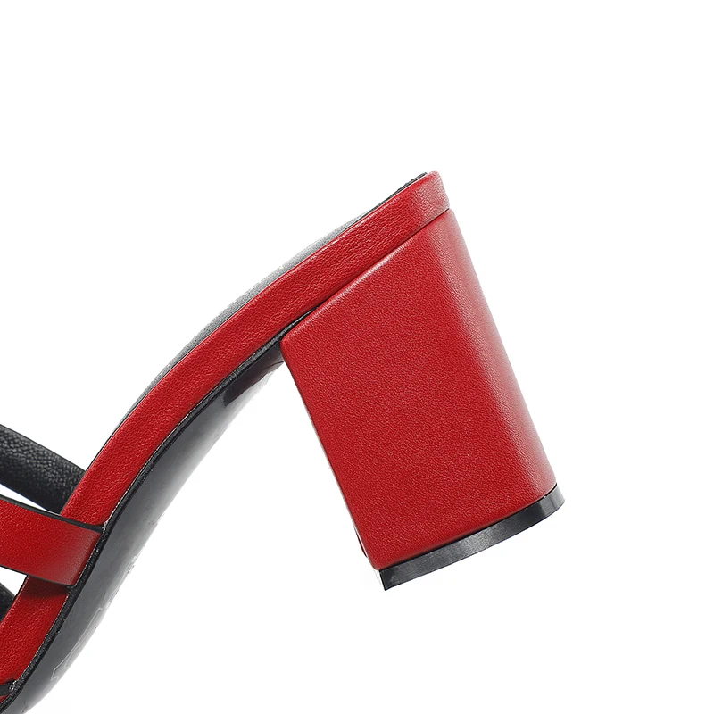 New Classic Summer Women's High Heel Slippers Trend Fashion Genuine Leather Women's Slippers Brand High Heel Fish Mouth Shoes