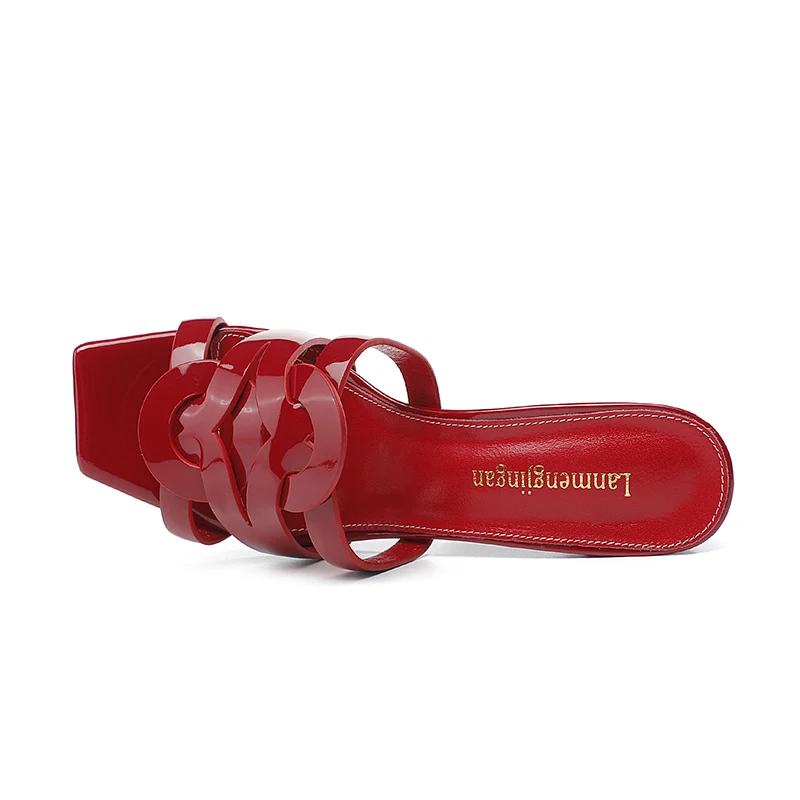New Classic Summer Women's High Heel Slippers Trend Fashion Genuine Leather Women's Slippers Brand High Heel Fish Mouth Shoes