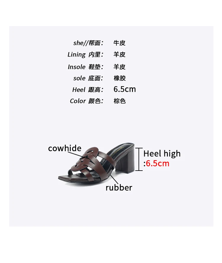 New Classic Summer Women's High Heel Slippers Trend Fashion Genuine Leather Women's Slippers Brand High Heel Fish Mouth Shoes