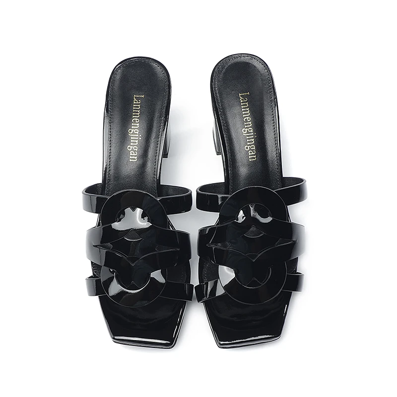 New Classic Summer Women's High Heel Slippers Trend Fashion Genuine Leather Women's Slippers Brand High Heel Fish Mouth Shoes