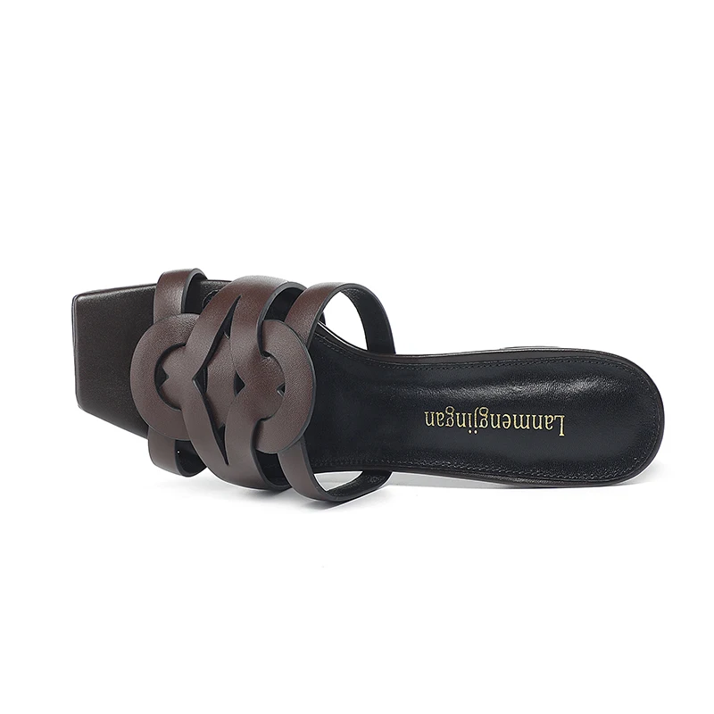 New Classic Summer Women's High Heel Slippers Trend Fashion Genuine Leather Women's Slippers Brand High Heel Fish Mouth Shoes