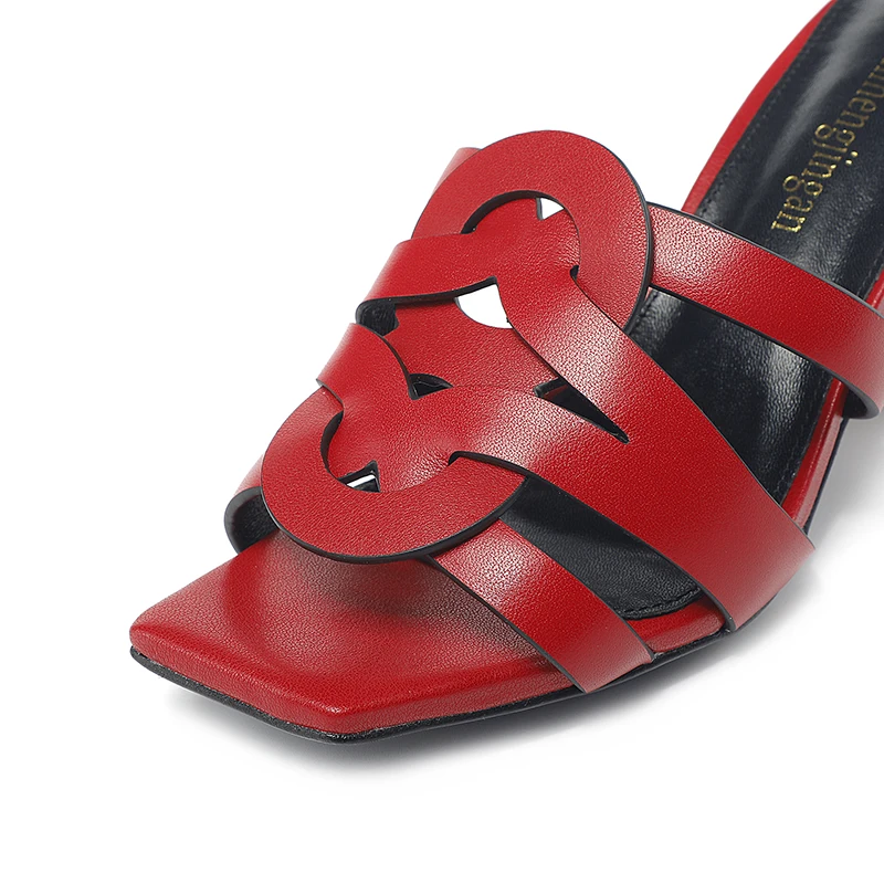 New Classic Summer Women's High Heel Slippers Trend Fashion Genuine Leather Women's Slippers Brand High Heel Fish Mouth Shoes