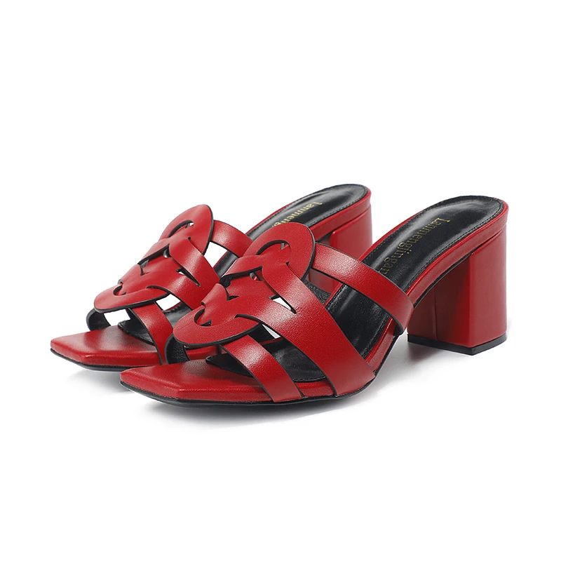 New Classic Summer Women's High Heel Slippers Trend Fashion Genuine Leather Women's Slippers Brand High Heel Fish Mouth Shoes