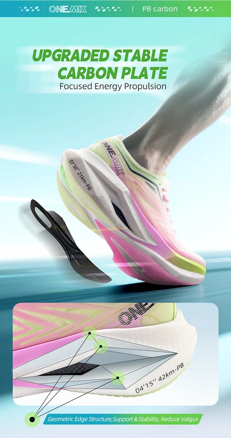 ONEMIX Running Shoes Men Women Sneakers Full Palm Carbon Board Professional Shock Absorbing Breathable Elastic Sports Shoe