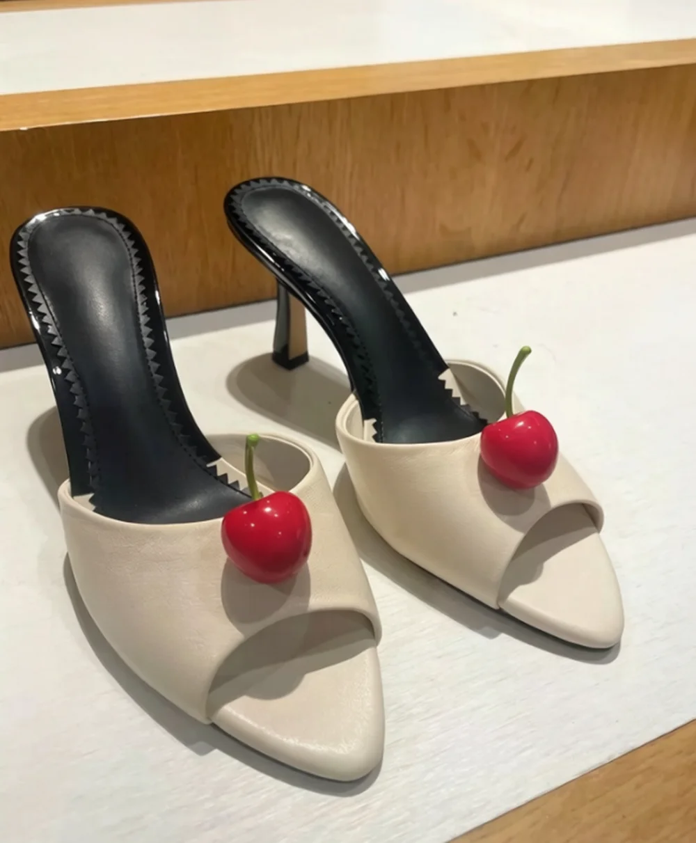 Minimalist Style Women's Pointed-Toe Stilettos Heel Sandals Open-Back Design Cherry Accent Sweet Style for Summer Daily Looks