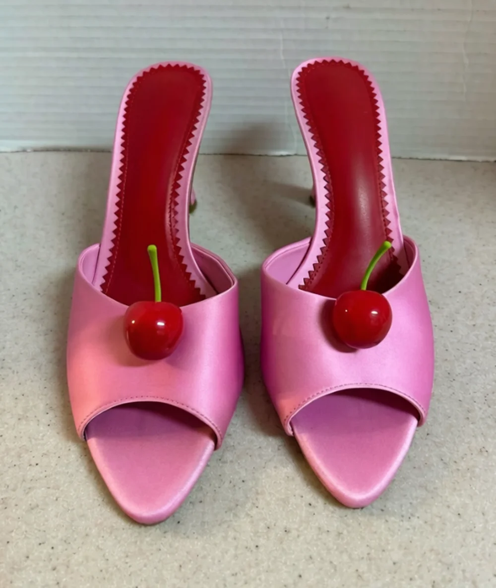 Minimalist Style Women's Pointed-Toe Stilettos Heel Sandals Open-Back Design Cherry Accent Sweet Style for Summer Daily Looks