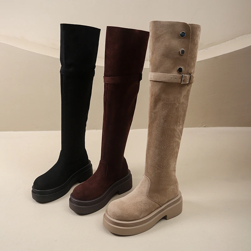 Winter Street Style Platform Sole Women Over The Knee Knight Boots Fold Two Ways Wear Shoes Female Silm Thigh High Booties