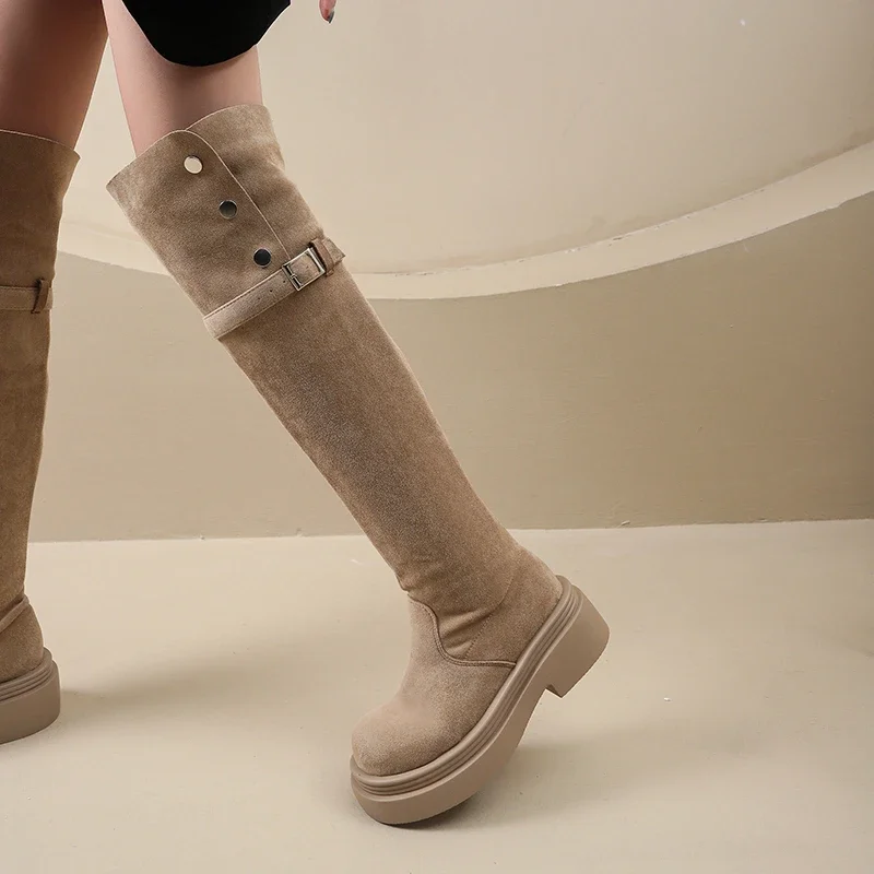 Winter Street Style Platform Sole Women Over The Knee Knight Boots Fold Two Ways Wear Shoes Female Silm Thigh High Booties