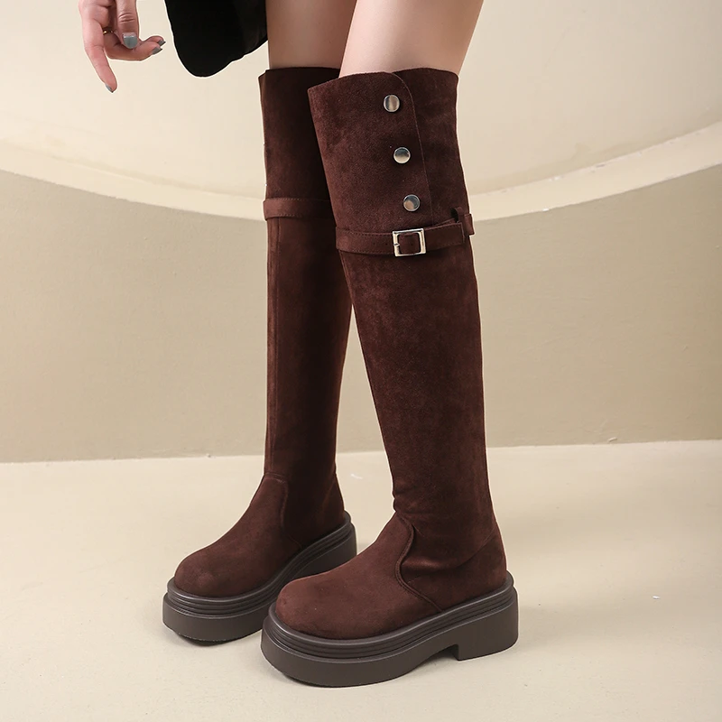 Winter Street Style Platform Sole Women Over The Knee Knight Boots Fold Two Ways Wear Shoes Female Silm Thigh High Booties