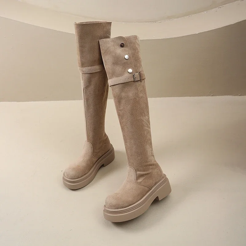 Winter Street Style Platform Sole Women Over The Knee Knight Boots Fold Two Ways Wear Shoes Female Silm Thigh High Booties