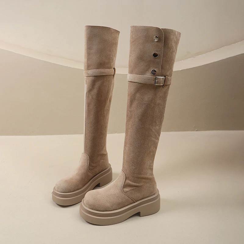 Winter Street Style Platform Sole Women Over The Knee Knight Boots Fold Two Ways Wear Shoes Female Silm Thigh High Booties