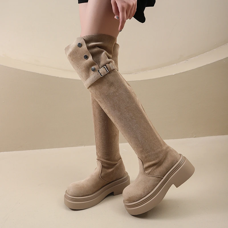 Winter Street Style Platform Sole Women Over The Knee Knight Boots Fold Two Ways Wear Shoes Female Silm Thigh High Booties