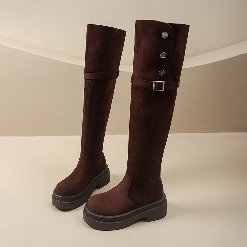 Winter Street Style Platform Sole Women Over The Knee Knight Boots Fold Two Ways Wear Shoes Female Silm Thigh High Booties