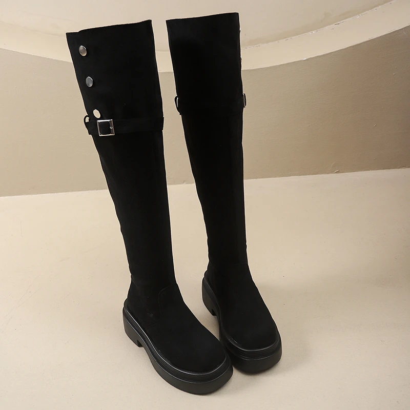 Winter Street Style Platform Sole Women Over The Knee Knight Boots Fold Two Ways Wear Shoes Female Silm Thigh High Booties