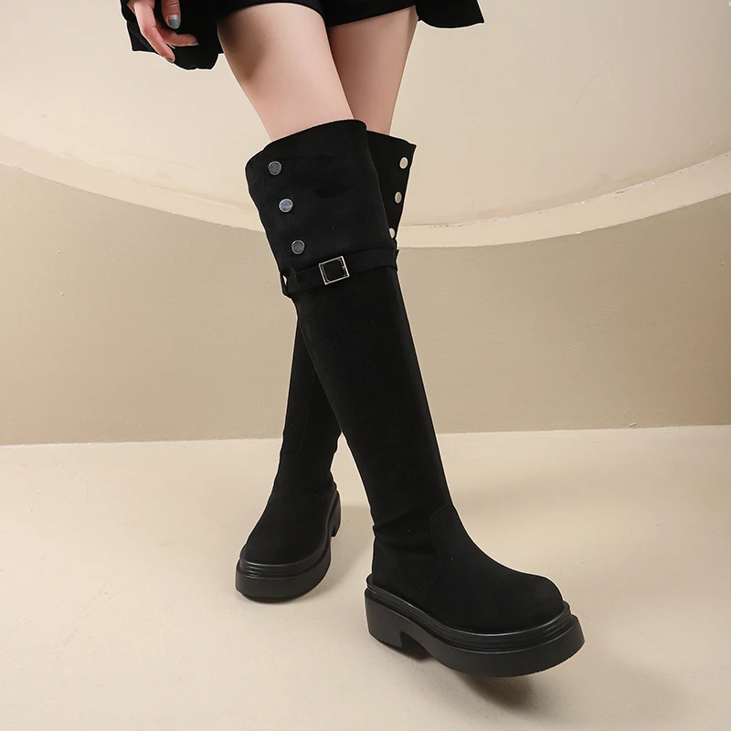 Winter Street Style Platform Sole Women Over The Knee Knight Boots Fold Two Ways Wear Shoes Female Silm Thigh High Booties