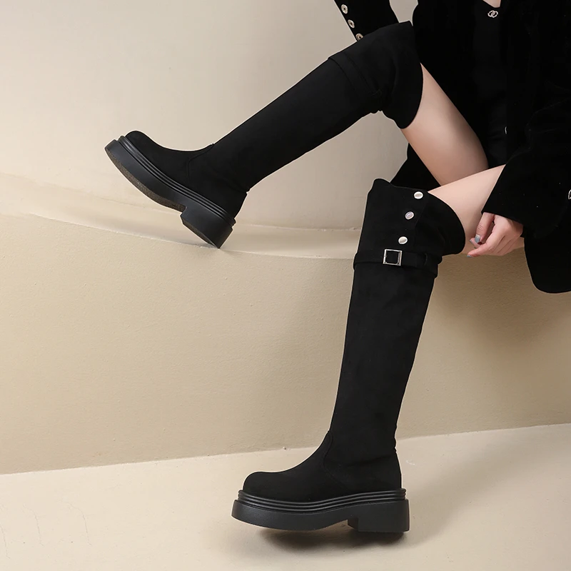 Winter Street Style Platform Sole Women Over The Knee Knight Boots Fold Two Ways Wear Shoes Female Silm Thigh High Booties