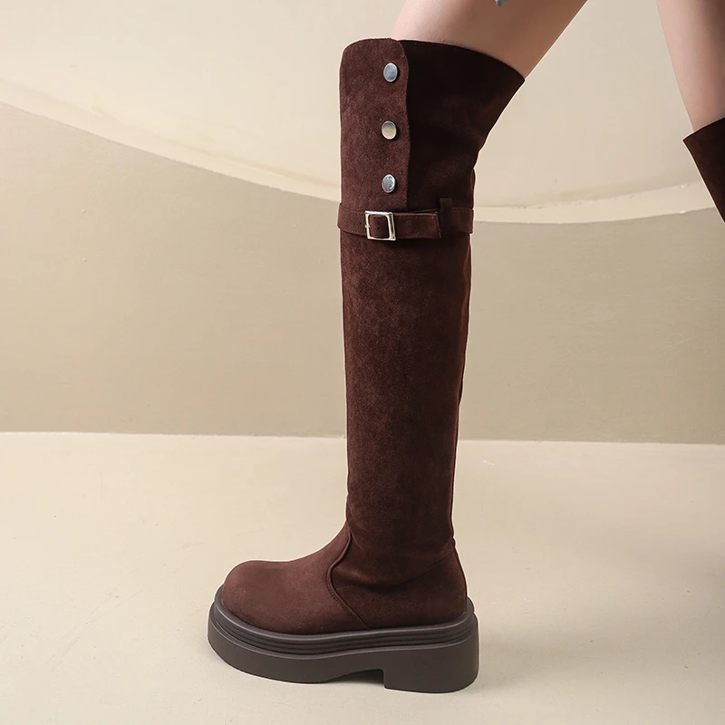Winter Street Style Platform Sole Women Over The Knee Knight Boots Fold Two Ways Wear Shoes Female Silm Thigh High Booties