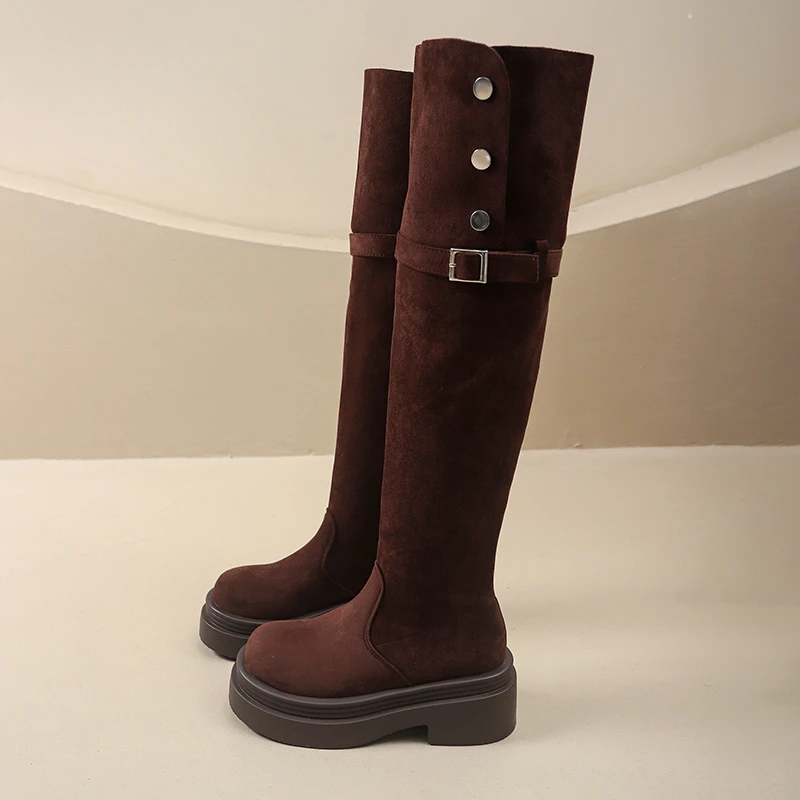 Winter Street Style Platform Sole Women Over The Knee Knight Boots Fold Two Ways Wear Shoes Female Silm Thigh High Booties