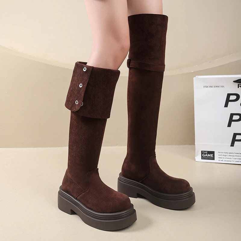 Winter Street Style Platform Sole Women Over The Knee Knight Boots Fold Two Ways Wear Shoes Female Silm Thigh High Booties