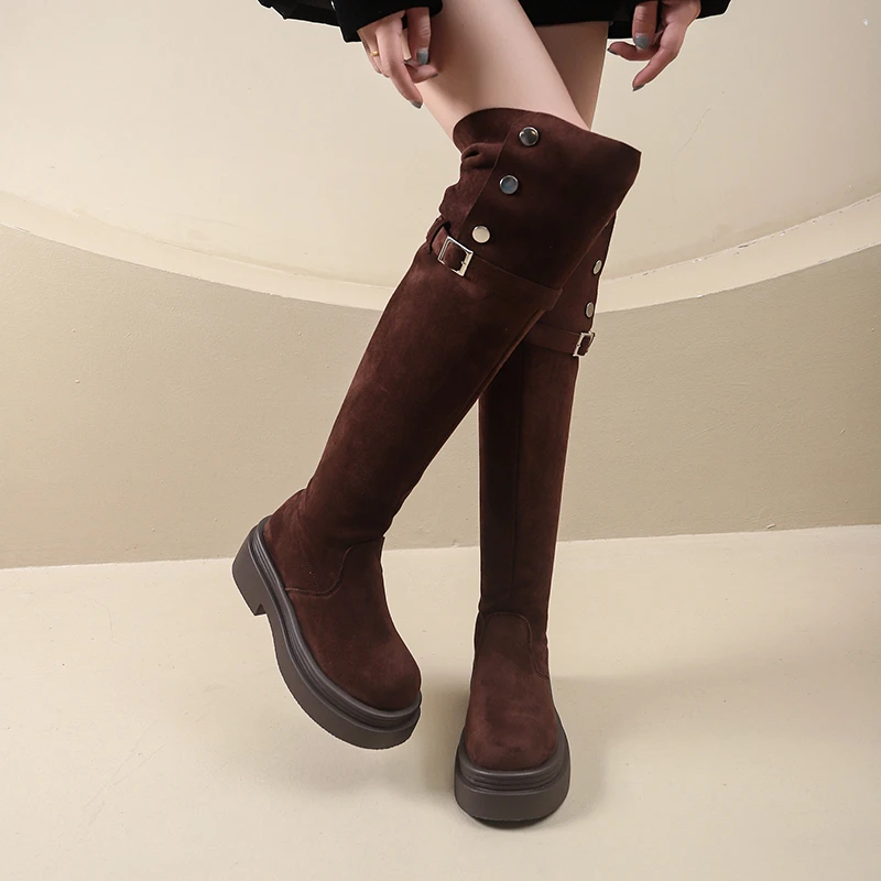 Winter Street Style Platform Sole Women Over The Knee Knight Boots Fold Two Ways Wear Shoes Female Silm Thigh High Booties