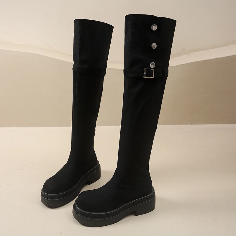 Winter Street Style Platform Sole Women Over The Knee Knight Boots Fold Two Ways Wear Shoes Female Silm Thigh High Booties