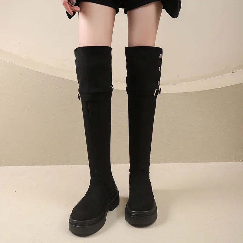 Winter Street Style Platform Sole Women Over The Knee Knight Boots Fold Two Ways Wear Shoes Female Silm Thigh High Booties
