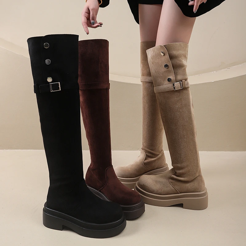 Winter Street Style Platform Sole Women Over The Knee Knight Boots Fold Two Ways Wear Shoes Female Silm Thigh High Booties