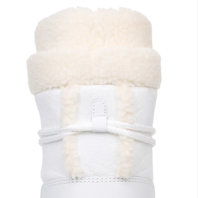 Pink New Winter Fluffy Women's Snow Boots Outdoor Faux Fur Cotton Boots Waterproof Middle Calf Platform Shoes Female Ski Boots