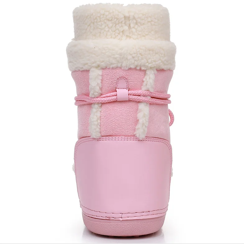 Pink New Winter Fluffy Women's Snow Boots Outdoor Faux Fur Cotton Boots Waterproof Middle Calf Platform Shoes Female Ski Boots