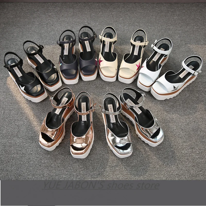 Women Casual Shoes Spring Lady Genuine Leather Casual Sneakers Running Sports Chunky Trainer Stars Breathable Platform Shoes