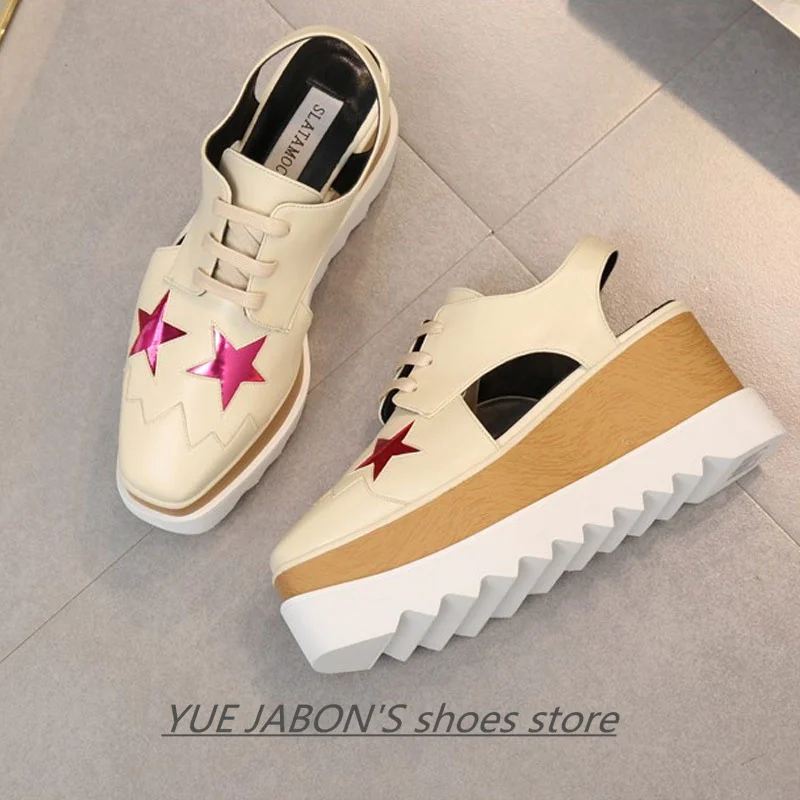 Women Casual Shoes Spring Lady Genuine Leather Casual Sneakers Running Sports Chunky Trainer Stars Breathable Platform Shoes