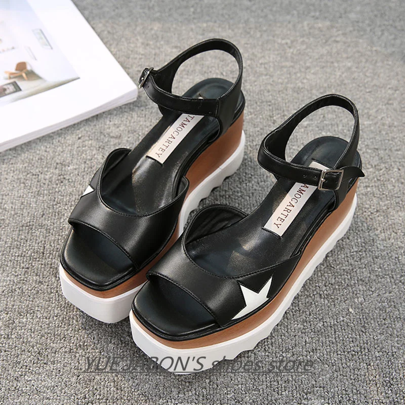 Women Casual Shoes Spring Lady Genuine Leather Casual Sneakers Running Sports Chunky Trainer Stars Breathable Platform Shoes