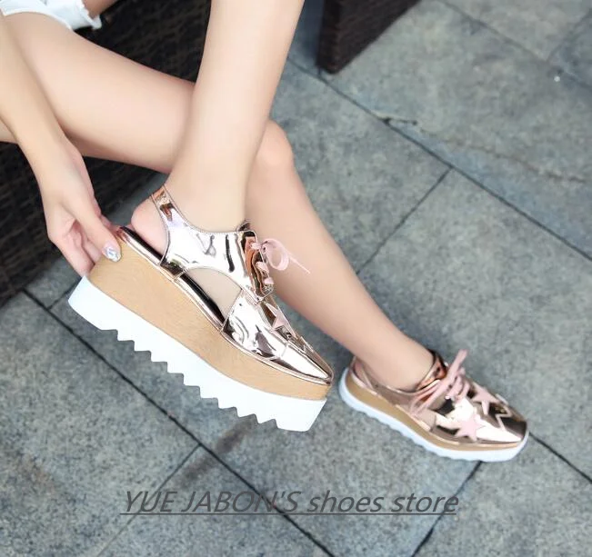 Women Casual Shoes Spring Lady Genuine Leather Casual Sneakers Running Sports Chunky Trainer Stars Breathable Platform Shoes