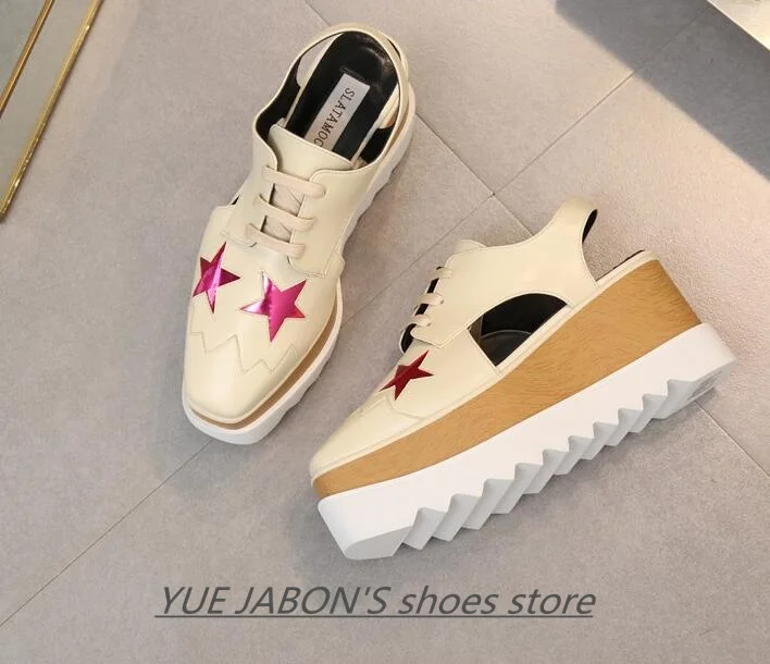 Women Casual Shoes Spring Lady Genuine Leather Casual Sneakers Running Sports Chunky Trainer Stars Breathable Platform Shoes