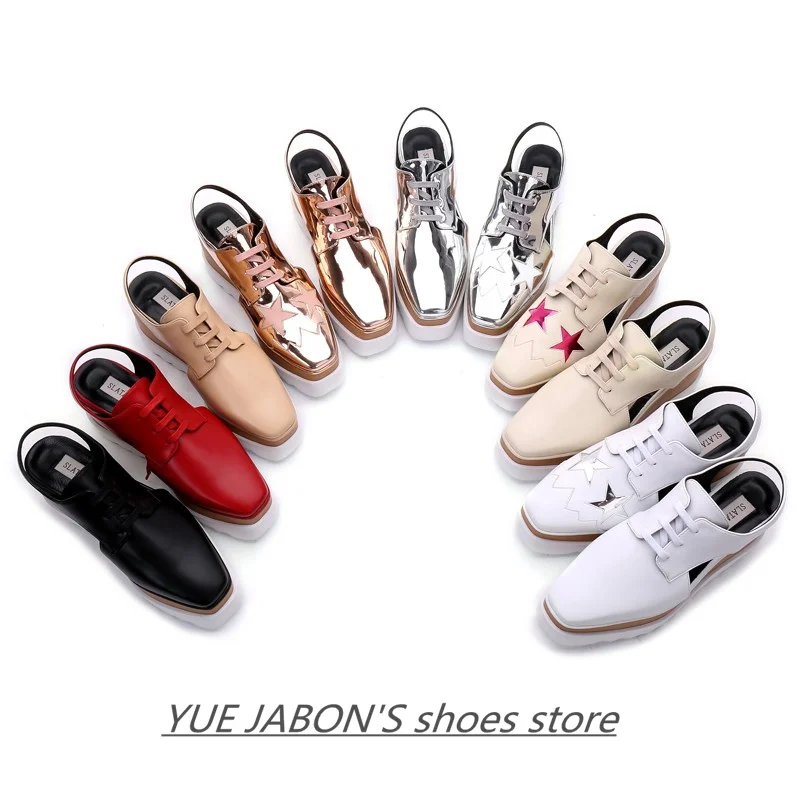 Women Casual Shoes Spring Lady Genuine Leather Casual Sneakers Running Sports Chunky Trainer Stars Breathable Platform Shoes