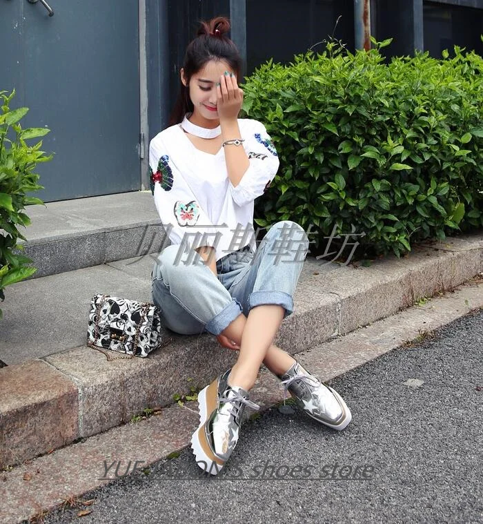 Women Casual Shoes Spring Lady Genuine Leather Casual Sneakers Running Sports Chunky Trainer Stars Breathable Platform Shoes