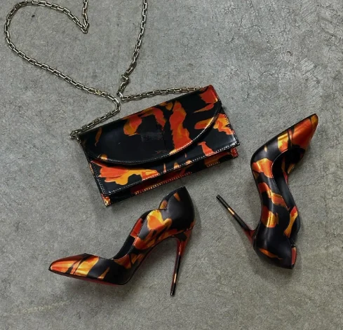 Sexy stilettos print patent leather pumps 2026 summer new in shallow high heels plus size luxury designer party shoes for women