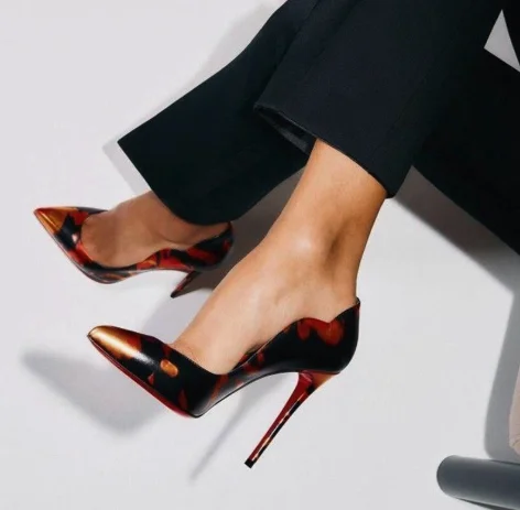 Sexy stilettos print patent leather pumps 2026 summer new in shallow high heels plus size luxury designer party shoes for women